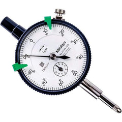 Mitutoyo - 1mm Range, 0-100 Dial Reading, 0.001mm Graduation Dial Drop Indicator - 57mm Dial, 0.1mm Range per Revolution, 0.005mm Accuracy, Revolution Counter - Apex Tool & Supply