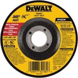 DeWALT - 60 Grit, 4-1/2" Wheel Diam, 7/8" Arbor Hole, Type 27 Depressed Center Wheel - Aluminum Oxide, Resinoid Bond, 13,300 Max RPM - Apex Tool & Supply
