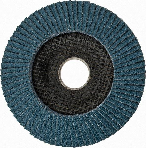 DeWALT - 60 Grit, 4-1/2" Disc Diam, 7/8" Center Hole, Type 29 Zirconia Alumina Flap Disc - 13,300 Max RPM, Poly Cotton Backing, Arbor Attaching System, Coated - Apex Tool & Supply