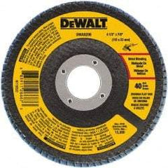 DeWALT - 40 Grit, 4-1/2" Disc Diam, 7/8" Center Hole, Type 29 Zirconia Alumina Flap Disc - 13,300 Max RPM, Poly Cotton Backing, Arbor Attaching System, Coated - Apex Tool & Supply