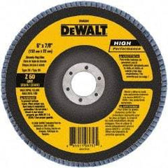 DeWALT - 60 Grit, 6" Disc Diam, 7/8" Center Hole, Type 29 Zirconia Alumina Flap Disc - 10,100 Max RPM, Poly Cotton Backing, Arbor Attaching System, Coated - Apex Tool & Supply