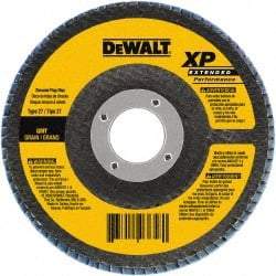 DeWALT - 80 Grit, 5" Disc Diam, 5/8-11 Center Hole, Type 29 Zirconia Alumina Flap Disc - 12,200 Max RPM, Poly Cotton Backing, Arbor Attaching System, Coated - Apex Tool & Supply