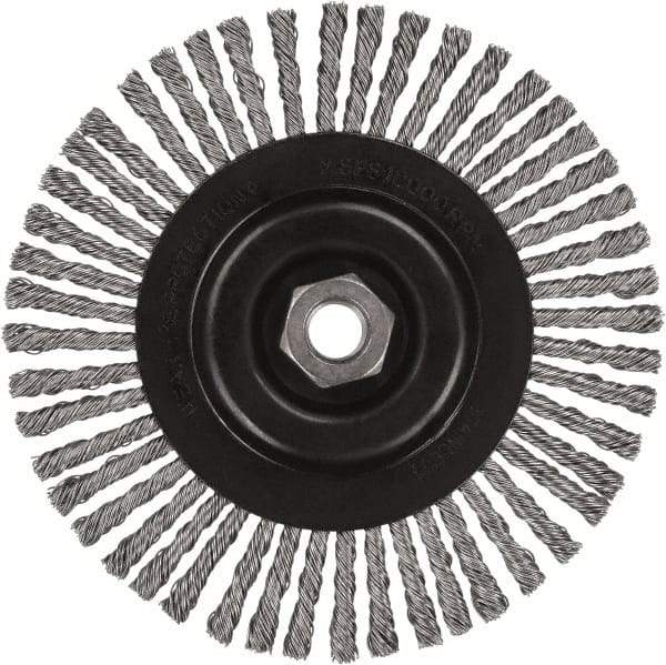 DeWALT - 6-1/2" OD, 5/8-11 Arbor Hole, Stringer Bead Stainless Steel Wheel Brush - 3/8" Face Width, 7/8" Trim Length, 0.02" Filament Diam, 9,000 RPM - Apex Tool & Supply