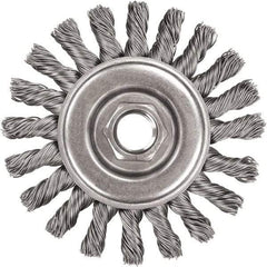 DeWALT - 4" OD, 5/8-11 Arbor Hole, Knotted Steel Wheel Brush - 3/8" Face Width, 7/8" Trim Length, 0.02" Filament Diam, 20,000 RPM - Apex Tool & Supply