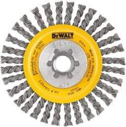 DeWALT - 5" OD, 5/8-11 Arbor Hole, Stringer Bead Steel Wheel Brush - 3/8" Face Width, 7/8" Trim Length, 0.02" Filament Diam, 12,000 RPM - Apex Tool & Supply