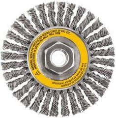 DeWALT - 5" OD, 5/8-11 Arbor Hole, Stringer Bead Steel Wheel Brush - 3/8" Face Width, 7/8" Trim Length, 0.02" Filament Diam, 12,000 RPM - Apex Tool & Supply