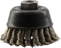 DeWALT - 3" Diam, 5/8-11 Threaded Arbor, Stainless Steel Fill Cup Brush - 0.02 Wire Diam, 7/8" Trim Length, 14,000 Max RPM - Apex Tool & Supply