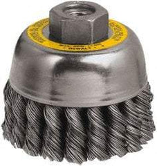 DeWALT - 3" Diam, M10x1.25 Threaded Arbor, Steel Fill Cup Brush - 0.02 Wire Diam, 7/8" Trim Length, 14,000 Max RPM - Apex Tool & Supply