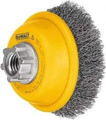 DeWALT - 4" Diam, 5/8-11 Threaded Arbor, Steel Fill Cup Brush - 0.014 Wire Diam, 1-1/8" Trim Length, 9,000 Max RPM - Apex Tool & Supply
