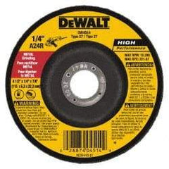DeWALT - 24 Grit, 4-1/2" Wheel Diam, 1/4" Wheel Thickness, 7/8" Arbor Hole, Type 27 Depressed Center Wheel - Aluminum Oxide, Diamond Matrix Bond, 13,300 Max RPM, Compatible with Angle Grinder - Apex Tool & Supply