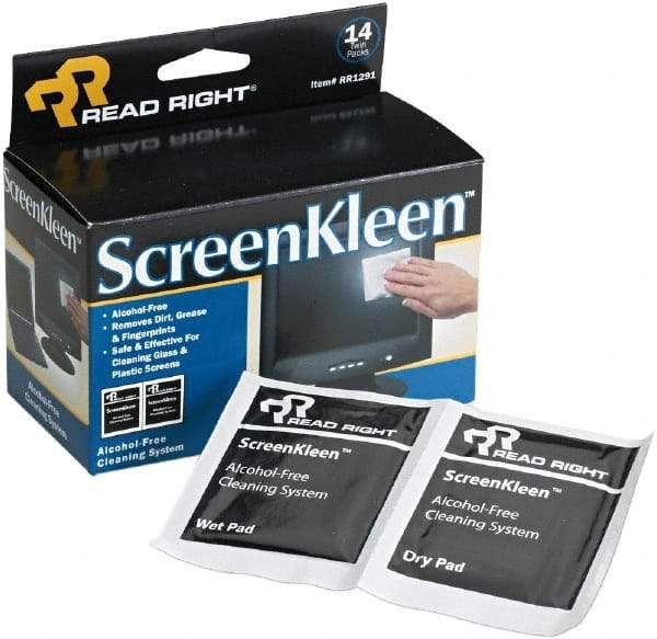 READ RIGHT - Pre-Moistened Screen Cleaning Wipes - Box, 5" x 5" Sheet Size, White - Apex Tool & Supply