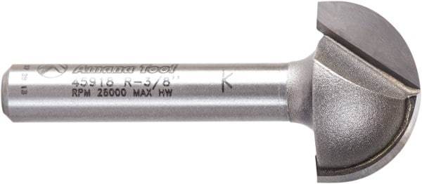 Amana Tool - 3/4" Cut Diam, 7/16" Length of Cut, 2 Flute Core Box Edge Profile Router Bit - Carbide-Tipped, 1/4" Shank Diam, 1-3/4" OAL, Uncoated - Apex Tool & Supply
