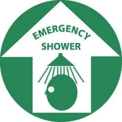NMC - Emergency Shower, Anti-Skid Pressure-Sensitive Vinyl Floor Sign - Round, Green on White, Adhesive Backed, For First Aid - Apex Tool & Supply