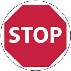 NMC - Stop, Anti-Skid Pressure-Sensitive Vinyl Floor Sign - Round, White on Red, Adhesive Backed, For Accident Prevention - Apex Tool & Supply