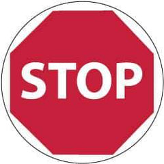 NMC - Stop, Anti-Skid Pressure-Sensitive Vinyl Floor Sign - Round, White on Red, Adhesive Backed, For Accident Prevention - Apex Tool & Supply