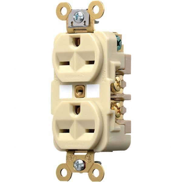 Hubbell Wiring Device-Kellems - 250 VAC 15A NEMA 6-15R Industrial Grade Ivory Straight Blade Duplex Receptacle - Apex Tool & Supply