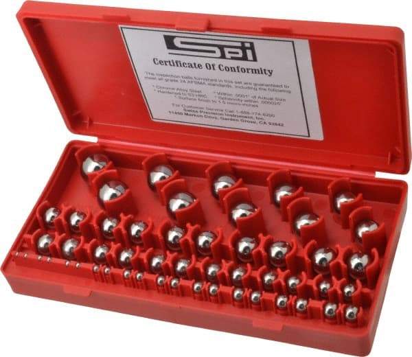 SPI - 1/8 to 1 Inch Diameter, Chrome Steel, Gage Ball Set - 0.0001 Inch Tolerance, Grade 24 Accuracy - Apex Tool & Supply