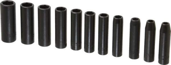 Proto - 11 Piece 3/8" Drive Deep Well Impact Socket Set - 6 Points, 7mm to 17mm Range, Metric Measurement Standard - Apex Tool & Supply
