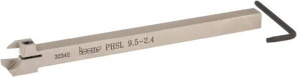 Iscar - PHS, External, Left Hand, 3/32 to 1/8" Groove Width, Indexable Grooving Tool Holder - GDMW 2.4 Insert Compatibility, 3/8" Shank Height, 3/8" Shank Width, 5-29/32" OAL - Apex Tool & Supply