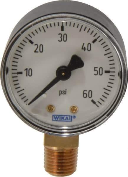 Wika - 2" Dial, 1/4 Thread, 0-60 Scale Range, Pressure Gauge - Lower Connection Mount, Accurate to 3-2-3% of Scale - Apex Tool & Supply