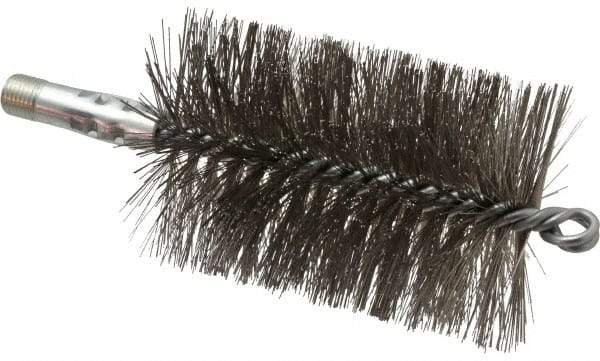Schaefer Brush - 4-1/2" Brush Length, 3" Diam, Double Stem, Double Spiral Tube Brush - 7-1/4" Long, Stainless Steel, 1/4" NPSM Male Connection - Apex Tool & Supply