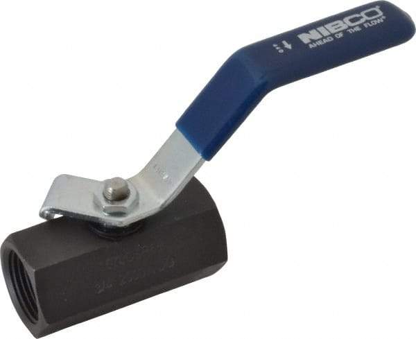 NIBCO - 3/4" Pipe, Carbon Steel Standard Ball Valve - 1 Piece, Inline - One Way Flow, FNPT x FNPT Ends, Lever Handle, 2,000 WOG - Apex Tool & Supply