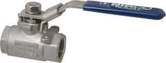 NIBCO - 3/4" Pipe, Standard Port, Stainless Steel Standard Ball Valve - 2 Piece, Inline - One Way Flow, FNPT x FNPT Ends, Locking Lever Handle, 2,000 WOG, 150 WSP - Apex Tool & Supply