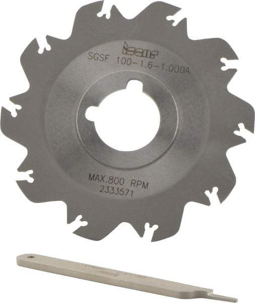 Iscar - Arbor Hole Connection, 0.049" Cutting Width, 1.18" Depth of Cut, 3.94" Cutter Diam, 1" Hole Diam, 10 Tooth Indexable Slotting Cutter - SGSF Toolholder, GSFN, GSFU Insert - Apex Tool & Supply