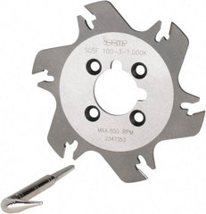 Iscar - Arbor Hole Connection, 3/32" Cutting Width, 1.04" Depth of Cut, 3.94" Cutter Diam, 1" Hole Diam, 6 Tooth Indexable Slotting Cutter - SGSF Toolholder, GSFN, GSFU Insert - Apex Tool & Supply