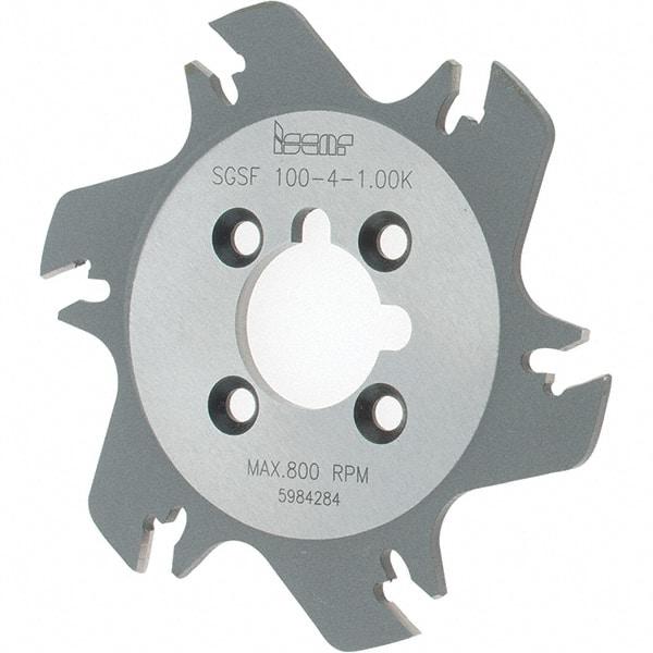 Iscar - Arbor Hole Connection, 1.04" Depth of Cut, 3.94" Cutter Diam, 1" Hole Diam, 6 Tooth Indexable Slotting Cutter - SGSF Toolholder, GSFN Insert - Apex Tool & Supply