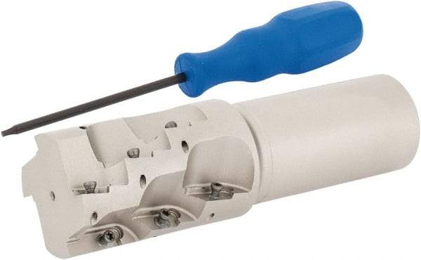 Iscar - 1-1/2" Cut Diam, 2.2" Max Depth of Cut, 1-1/4" Shank Diam, 5" OAL, Indexable Square Shoulder End Mill - AP.T 1003.. Inserts, Weldon Shank, 90° Lead Angle, Series Helimill - Apex Tool & Supply