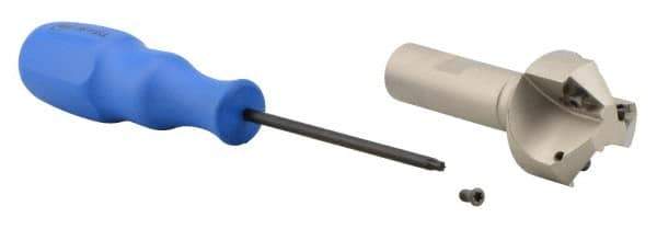 Iscar - 30° Lead Angle, 1.61" Max Cut Diam, 5/8" Min Cut Diam, 0.27" Max Depth of Cut, Indexable Chamfer and Angle End Mill - 3 Inserts, TPMT Insert Style, 3.54" Overall Length, Straight Shank - Apex Tool & Supply