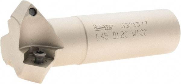 Iscar - 45° Lead Angle, 1.815" Max Cut Diam, 1.2" Min Cut Diam, 0.31" Max Depth of Cut, Indexable Chamfer and Angle End Mill - 3 Inserts, SCMT-19, SCMW, SDMT-AD-N, TPMT Insert Style, 3-3/4" Overall Length, Straight Shank - Apex Tool & Supply