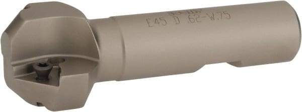 Iscar - 45° Lead Angle, 1.41" Max Cut Diam, 5/8" Min Cut Diam, 0.27" Max Depth of Cut, Indexable Chamfer and Angle End Mill - 2 Inserts, TPMT 321, TPMT 322 Insert Style, 3.54" Overall Length, Straight Shank - Apex Tool & Supply