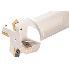 Iscar - 75° Lead Angle, 1-1/2" Cut Diam, 0.15" Max Depth of Cut, Indexable Chamfer and Angle End Mill - 4 Inserts, AP.., HM90 AP.T Insert Style, 4" Overall Length, Straight Shank - Apex Tool & Supply