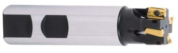 Iscar - 3/8" Cut Diam, 0.394" Max Depth of Cut, 1/2" Shank Diam, 3" OAL, Indexable Square Shoulder End Mill - APCR/APCT/APKR/APKT/APKW/HM90APCT/HM90APKT/HM90APKW 1003 Inserts, Weldon Shank, 90° Lead Angle, Through Coolant, Series Heli2000 - Apex Tool & Supply