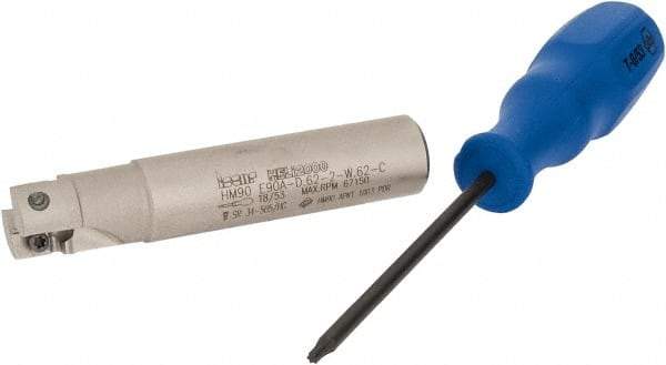Iscar - 5/8" Cut Diam, 0.394" Max Depth of Cut, 5/8" Shank Diam, 3-1/4" OAL, Indexable Square Shoulder End Mill - AP..1003.., HM90 AP..1003.. Inserts, Weldon Shank, 90° Lead Angle, Through Coolant, Series Heli2000 - Apex Tool & Supply