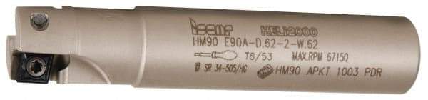 Iscar - 5/8" Cut Diam, 0.394" Max Depth of Cut, 5/8" Shank Diam, 3-1/4" OAL, Indexable Square Shoulder End Mill - AP..1003.., HM90 AP..1003.. Inserts, Weldon Shank, 90° Lead Angle, Series Heli2000 - Apex Tool & Supply