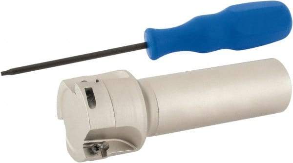 Iscar - 1-1/2" Cut Diam, 0.394" Max Depth of Cut, 1" Shank Diam, 4" OAL, Indexable Square Shoulder End Mill - Weldon Shank, 90° Lead Angle, Series Heli2000 - Apex Tool & Supply