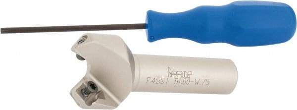 Iscar - 45° Lead Angle, 1.47" Max Cut Diam, 1" Min Cut Diam, 0.26" Max Depth of Cut, Indexable Chamfer and Angle End Mill - 2 Inserts, SE.. 1204, SE.. 12T3.. Insert Style, 3-1/2" Overall Length, Straight Shank - Apex Tool & Supply