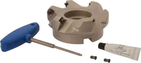 Iscar - 4" Cut Diam, 1-1/2" Arbor Hole, 0.26" Max Depth of Cut, 45° Indexable Chamfer & Angle Face Mill - 6 Inserts, SEK/MT 12... Insert, Right Hand Cut, 6 Flutes, Series F45ST - Apex Tool & Supply