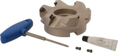 Iscar - 4" Cut Diam, 1-1/2" Arbor Hole, 0.26" Max Depth of Cut, 45° Indexable Chamfer & Angle Face Mill - 6 Inserts, SEK/MT 12... Insert, Right Hand Cut, 6 Flutes, Series F45ST - Apex Tool & Supply