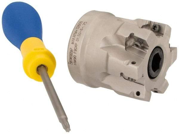 Iscar - 6 Inserts, 1-1/2" Cut Diam, 3/4" Arbor Diam, 0.39" Max Depth of Cut, Indexable Square-Shoulder Face Mill - 0/90° Lead Angle, 1.57" High, AP..1003.. & HM90 AP..1003.. Insert Compatibility, Series HM90 - Apex Tool & Supply