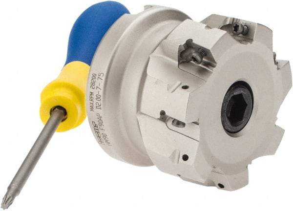 Iscar - 7 Inserts, 2" Cut Diam, 3/4" Arbor Diam, 0.39" Max Depth of Cut, Indexable Square-Shoulder Face Mill - 0/90° Lead Angle, 1.57" High, AP..1003.. & HM90 AP..1003.. Insert Compatibility, Series HM90 - Apex Tool & Supply