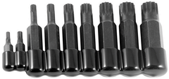 9 Piece - 4 and 5mm Bit have 5/16" Hex Drive - 6; 8; 10 and 12mm Bit have 1/2" Hex Drive - 14 and 16mm Bit have 5/8" Hex Drive - 18mm Bit has a 3/4" Hex Drive - 12 Point - Triple Square Bit Set - Apex Tool & Supply