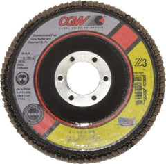 Camel Grinding Wheels - 120 Grit, 4-1/2" Disc Diam, 7/8" Center Hole, Type 27 Zirconia Alumina Flap Disc - 13,300 Max RPM, Poly Cotton Backing, Arbor Attaching System, Coated - Apex Tool & Supply