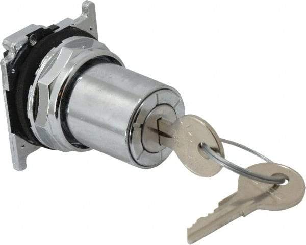 Eaton Cutler-Hammer - 30-1/2mm Mount Hole, 3 Position, Key Operated, Selector Switch Only - Silver, Momentary (MO) - Apex Tool & Supply