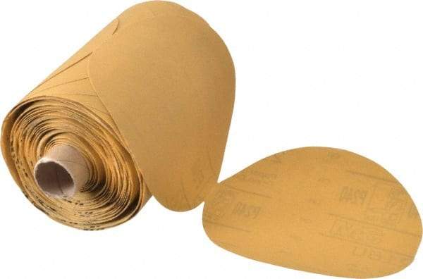3M - 5" Diam, 240 Grit Aluminum Oxide Adhesive PSA Disc - Very Fine Grade, Gold, A Weighted Backing, Flexible, Use with Random Orbital Sanders - Apex Tool & Supply