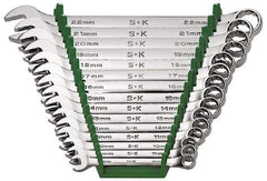 SK - 15 Piece, 1/4 to 1", Combination Wrench Set - Inch System of Measurement, Chrome Finish, Comes in Rack - Apex Tool & Supply