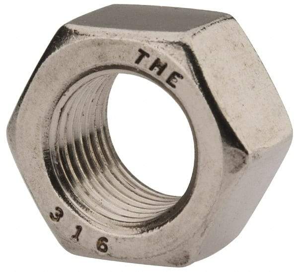 Value Collection - 1/2-20 UNF Stainless Steel Right Hand Hex Nut - 3/4" Across Flats, 7/16" High, Uncoated - Apex Tool & Supply